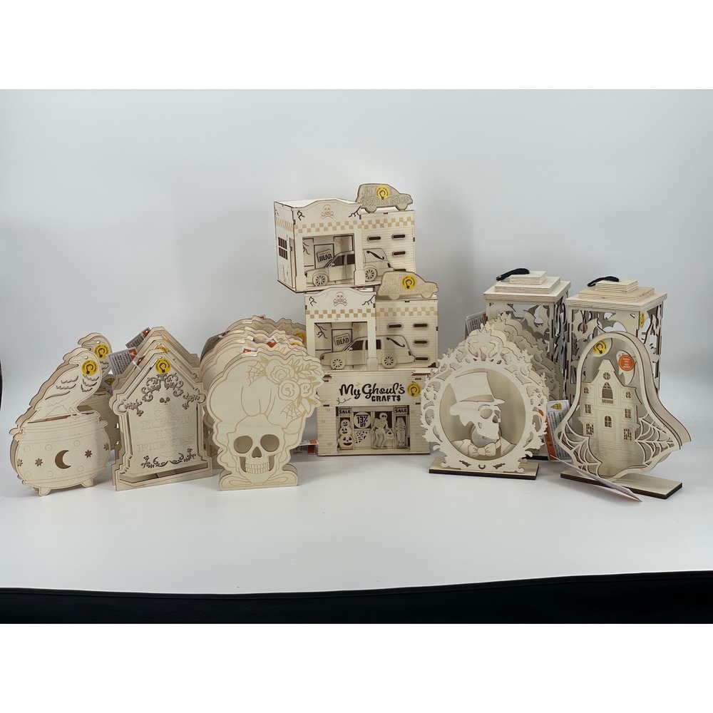 18 Make Market Halloween DIY LED Wood Decor Lot Natural Spooky Village New